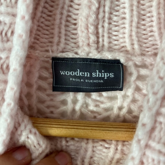 Wooden Ships Tara Rails Pink Chunky Open Knit Long Sleeve Turtleneck Sweater - Picture 7 of 8